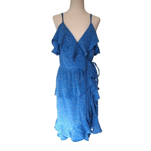 Derek Lam 10 Crosby Womens Wrap Dress 4 100% Silk Blue Textured Ruffle Mini - Picture 2 of 8