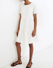 Madewell Embroidered Eyelet Button-Front Tiered Mini Wedding Ivory Dress Sz XS