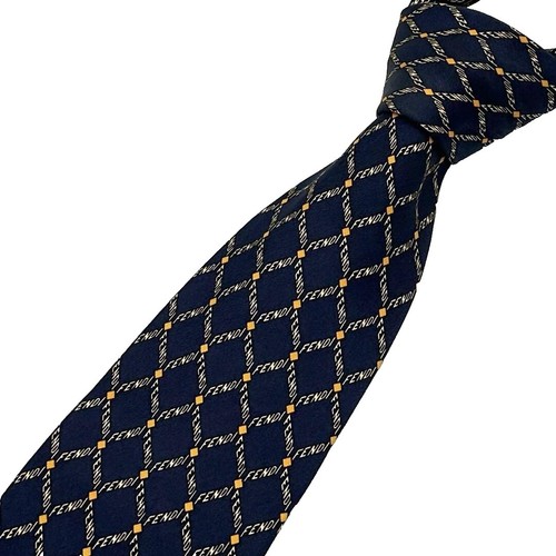 Fendi Necktie FF Zucca Logo Stripe Silk 100% Navy White Men's Tie