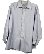 L.L. Bean Oxford Shirt Men's 17.5-33 Button Down Blue White Striped Long Sleeve