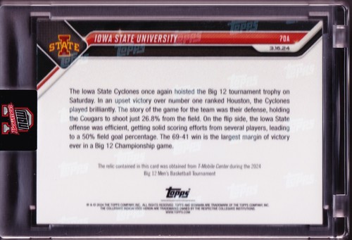 Iowa State Court-Side Seat Relic Big 12 Champs 2024 Bowman U Now 70A Blue 29/49 - Picture 2 of 2