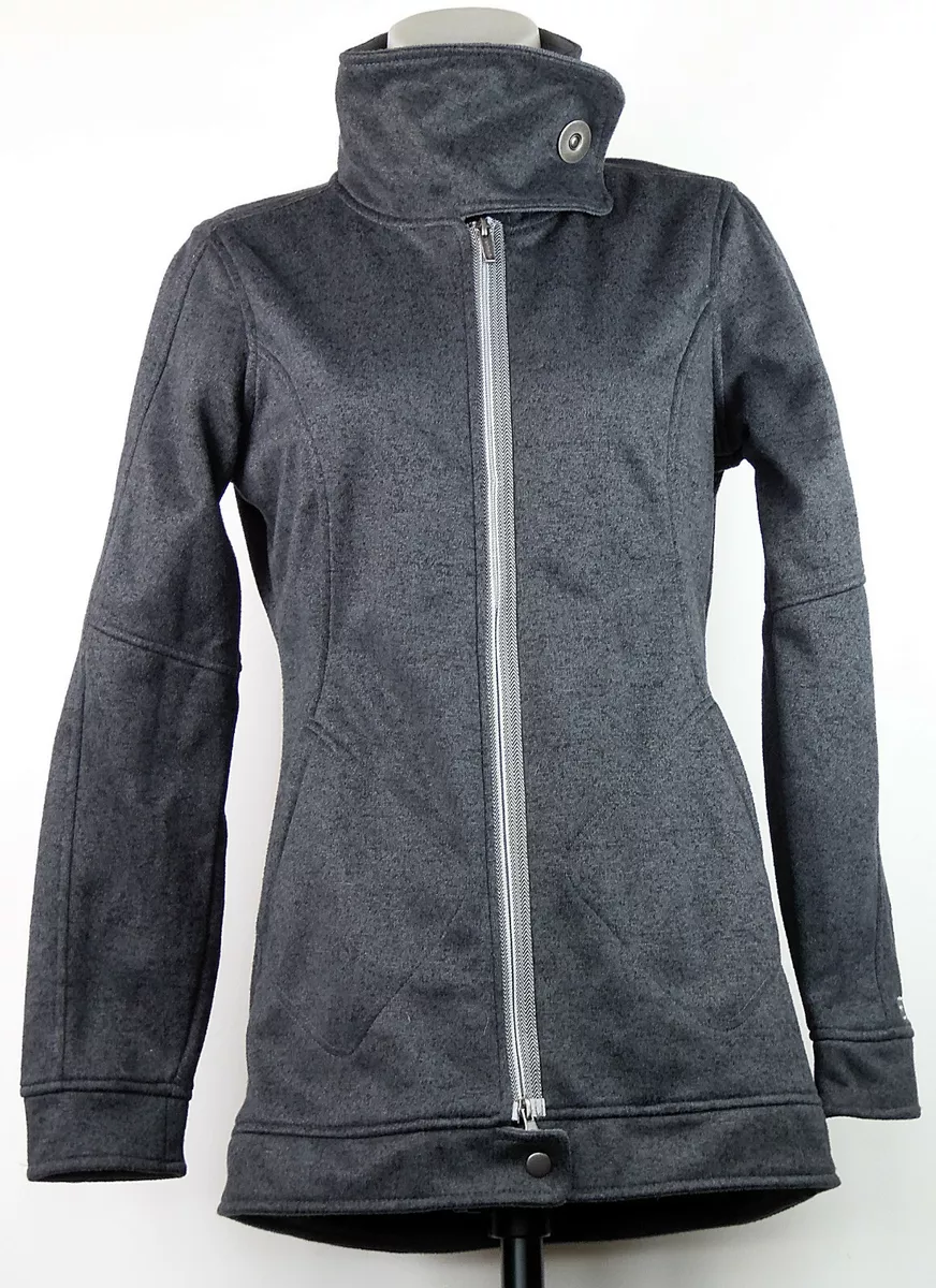 Avalanche Dark Gray Sweater Fleece Mid-Length Jacket with Wrap Collar  Women's S