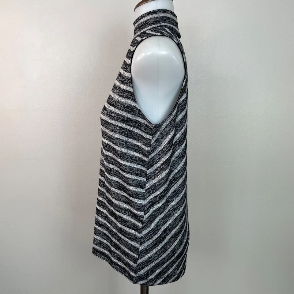 Rag & Bone Top XS Thea Mock Neck Tank Gray Black Striped Sleeveless Stretch Knit - Image 4 of 4