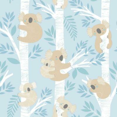 G78386 - Tiny Tots 2 Koalas Light Blues Glitter Galerie Wallpaper