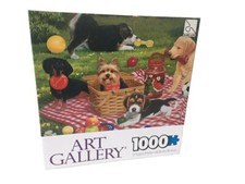 Jigsaw Puzzle Dogs Puppies Picnic At The Park, 1000 Piece Art Gallery, Brand New