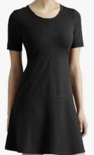 Athleta Enroute Skater Dress Womans Small Black Knit Short Sleeve Stretch NWT