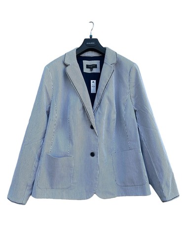 TALBOTS Aberdeen Blazer Sz 22W Piped White Navy Stripes Nautical Jacket Preppy - Picture 4 of 23