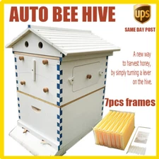 Wooden Auto Bee Hive Starter Kit Beekeeping Tools Bee Box + 7x Bee Hives Frames 