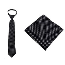 Men's Black Dot Zipper Necktie  Pocket Square Set Weddings Formals Proms