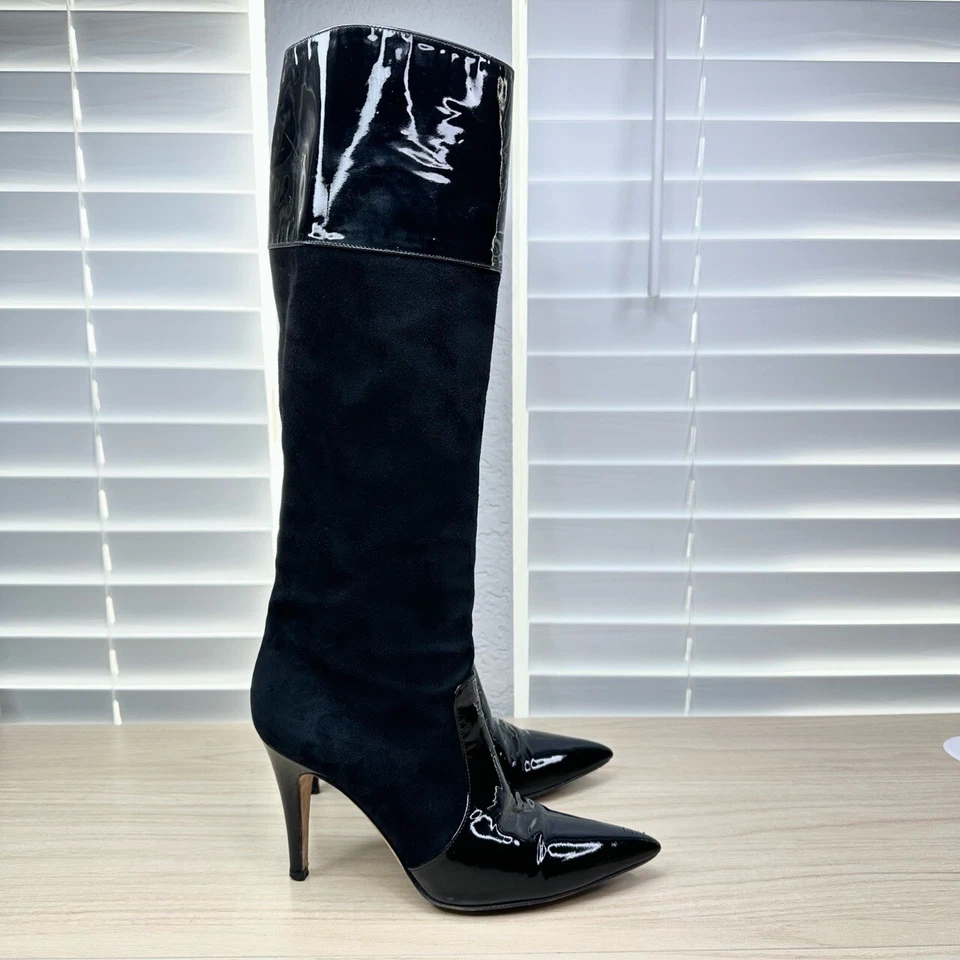 Kate Spade Boots Womens 6.5 Black Pointed Toe Patent Leather Stiletto Suede - Image 4 of 4