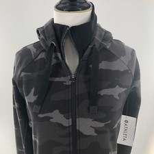 NWT Athleta Women's Black Camouflage Hooded Sweatshirt Full Zip Size Small 118