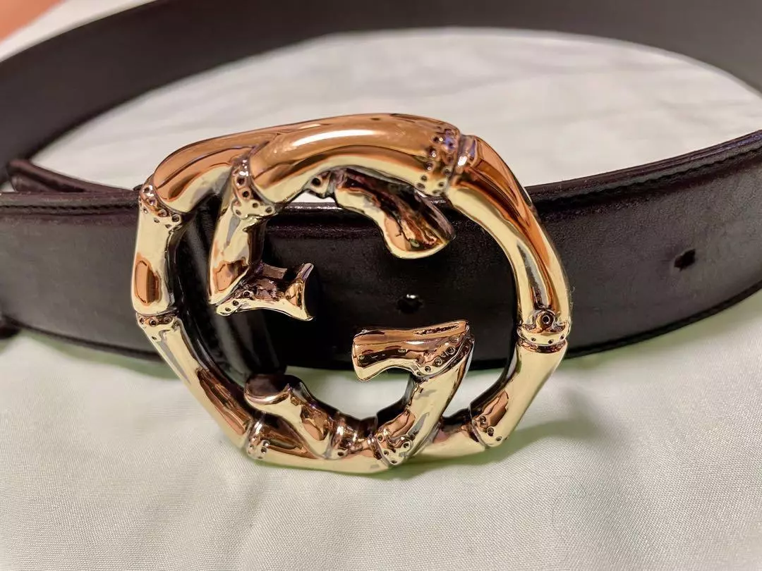 authentique ceinture GUCCI cuir texturé BOUCLE BAMBOU GG 