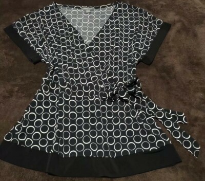 Apt 9 Stretch Women's Sz M Black & White Checkered Short Sleeve Front Tie Blouse