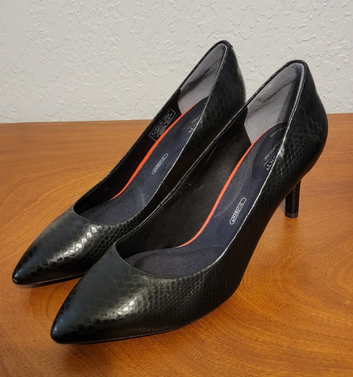 Rockport Womens Pumps Total Motion Black Heels Snakeskin Pointy