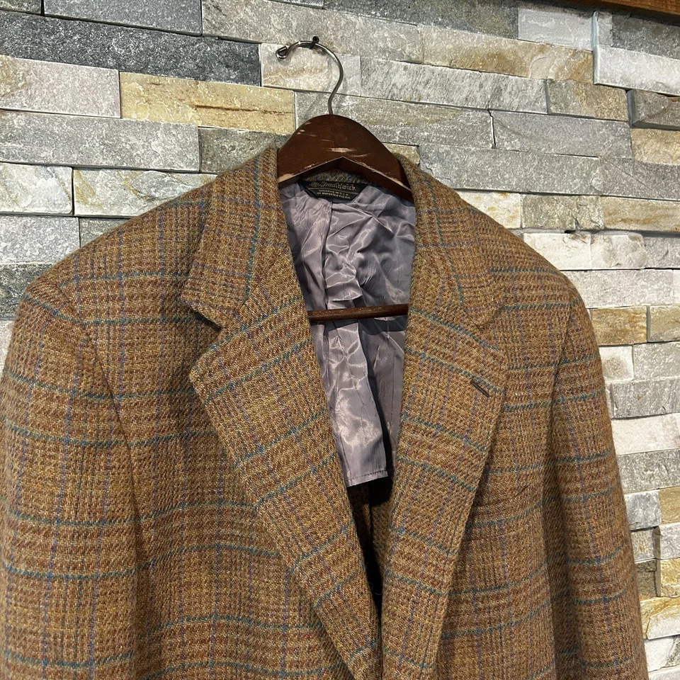 Southwick Paul Stuart Blazer Jacket Men 42R Vintage Brown Houndstooth Tweed Wool - Image 2 of 4