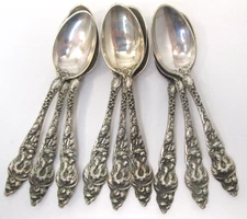 Vintage Reed & Barton Les Six Fleurs Sterling Silver Demitasse Coffee Spoons