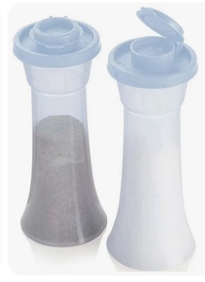 Tupperware Large Hourglass Salt & Pepper Shaker Set Light Blue Sealed New