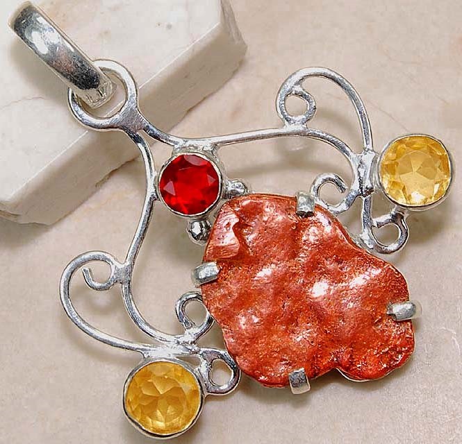 Natural Copper Nugget & Citrine 925 Solid Sterling Silver Pendant Jewelry @11-2