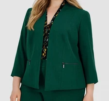 Kasper Women's Green Collarless 3/4-Sleeve Jacket, Plus Size 16W