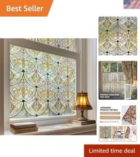 3D Stained Glass Window Film, Decorative Window Privacy Film for Bathroom,Fro...