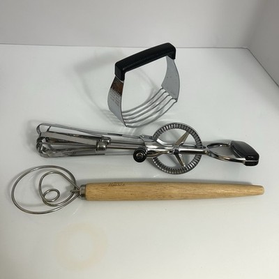Lot of 3 Kitchenware Stainless Egg Beater Ecko Dough Blender & Danish Dough Wisk