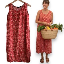 Vintage Red Floral Shift Dress Cottagecore Prairie Sleeveless Medium