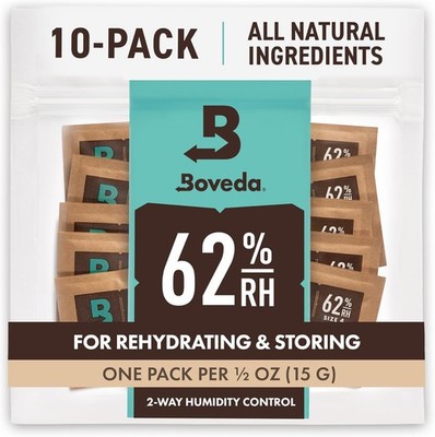 Boveda 62% Two-Way Humidity Control Packs For Storing ½ oz   Size 4   10 Pa