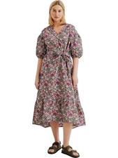 MNG By Mango Linda Dress Midi Pink Ditzy Floral Puff Sleeve Size 2