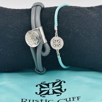 Rustic Cuff Turquoise Silver Gray Bracelet Stack Leather Wrap Pouch