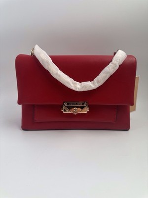 Michael Kors Cece Medium Chain Top Handle Leather Shoulder Bag Bright Red & Gold