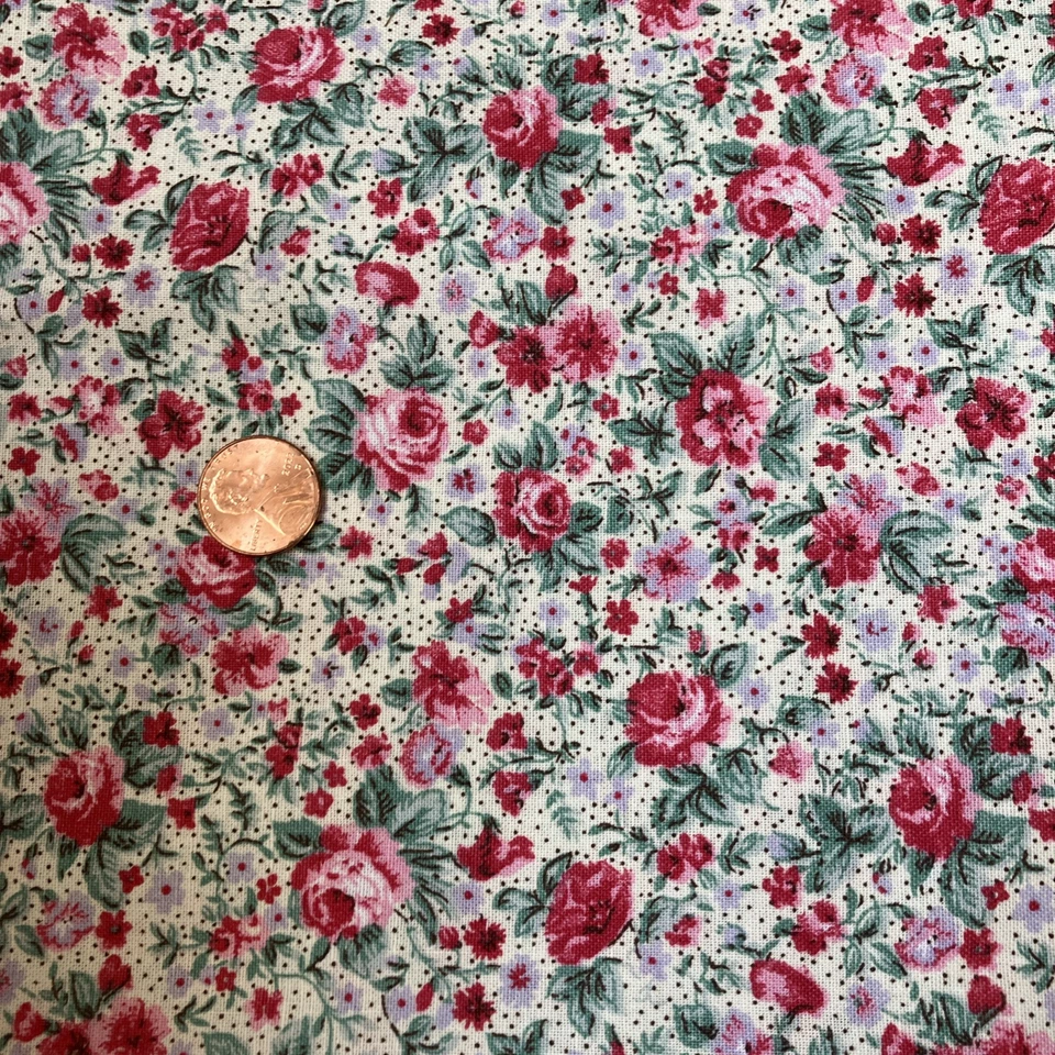Vtg Fabric Concord Calico Pink Rose Cream background Cottagecore 1 2/3 Yard - Image 3 of 4