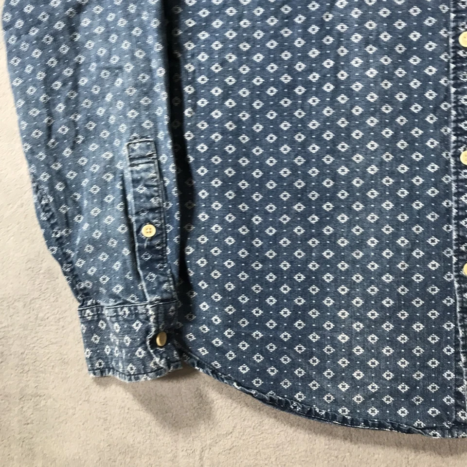 Lucky Brand Denim Shirt Mens Large Blue Geometric Button Up Faded Indigo Western - Image 4 of 4