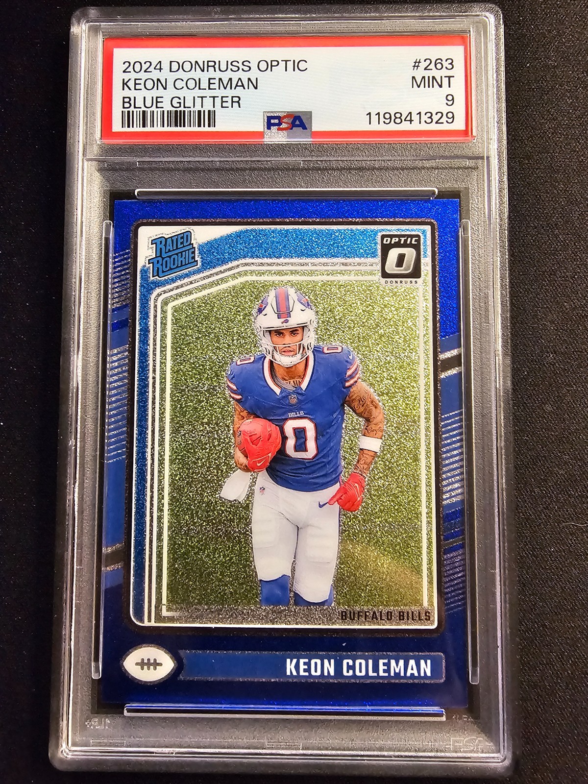2024 Panini Donruss Optic Keon Coleman Blue Glitter SSP #263 Rookie PSA 9 Mint
