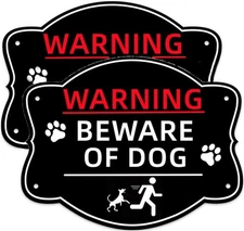 2 Pack Beware of Dog Signs, 10x8 Inch Reflective Aluminum Metal Black 