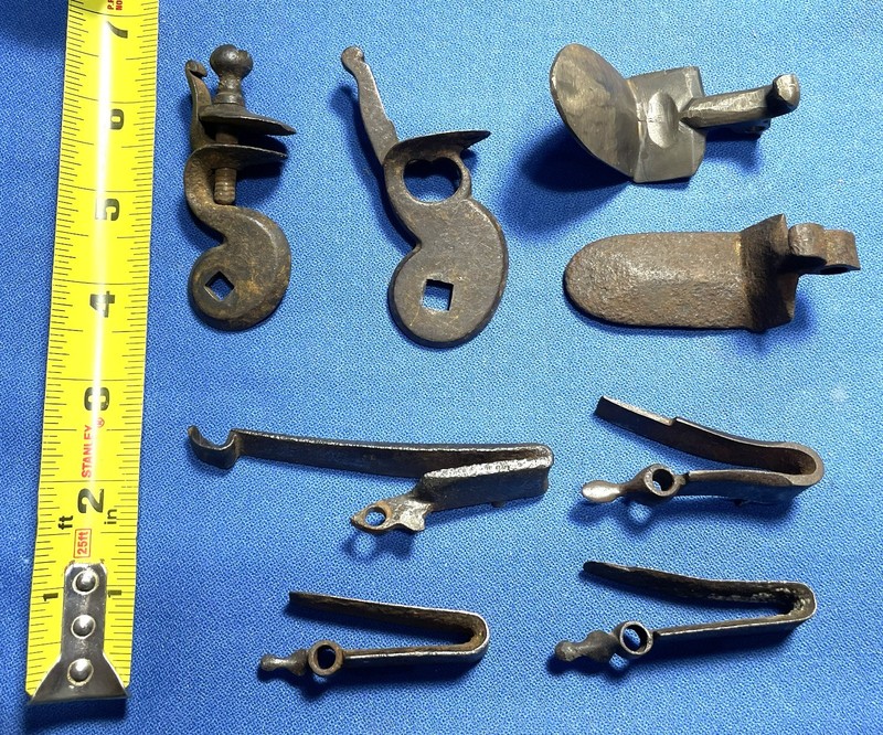GROUP of FLINTLOCK  MUSKET LOCK PARTS, 2 HAMMERS, 2 FRIZZENS, 4 SPRINGS