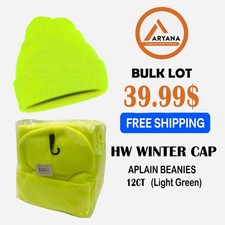 12 Pack Plain Winter Beanie Hats Bulk Unisex Men Women Warm Knit Caps Green