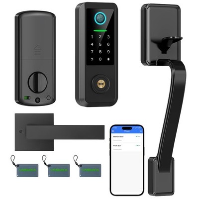Smart Keyless Entry Door Lock with Handle   Bluetooth Front Door Deadbolt