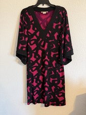 Michael Kors Pink Black Abstract Dress Bell Sleeve V-Neck Knee Length Size M