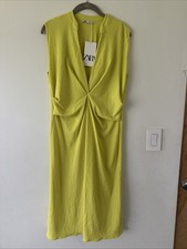 Zara, Chartreuse Vneck Sleeveless Midi Dress, SZ S