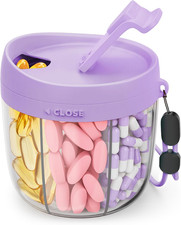 Cute Pill Dispenser with 7 Large Compartments, Portable Pill Bottle Organizer wi