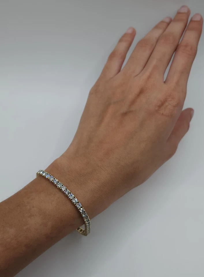 5 Ct F/VS Round Lab Grown Diamond Tennis Bracelet 14K Yellow Gold Over 7" - Image 3 of 3