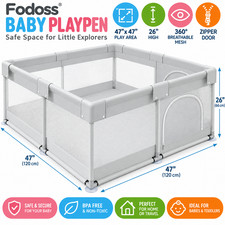 Baby Playpen for Babies Toddlers 47x47in Mesh Play Yard Indoor Light Gray