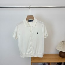 POLO RALPH LAUREN RL WOMEN  S L WHITE COTTON SHORT SLEEVE POLO CARDIGAN