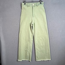 Zara Womens Size 4 High-Waisted Frayed Hem Wide Leg Jeans Light Green Denim