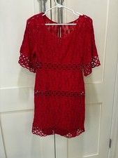 Laundry FUCHSIA Lace  Overlay Dress with Slip -3/4 bell sleeves  Sz S