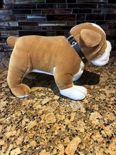 Bulldog Plush Stuffed Animal Vintage FAO Schwartz Realistic Brown/Beige