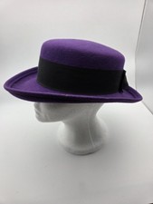 Vintage ARLIN USA Wool Felt Hat Purple W Wide Black Grosgrain Ribbon Band