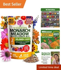 20000+  Monarch Wildflower Seeds - Non-GMO Milkweed Mix for Pollinators