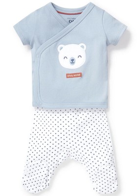 Set Gr.50 56 Baby Club NEU Wickel-Shirt Hose blau weiß newborn baby sommer