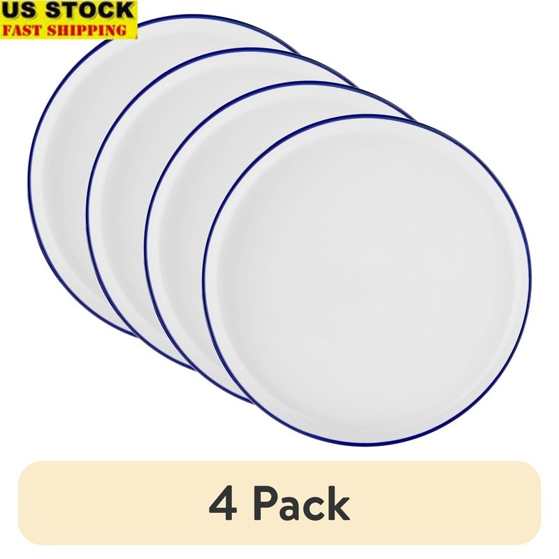 4 Pack Blue Rim Stoneware Dinner Plates Microwave Safe Dishwasher Safe Stackable